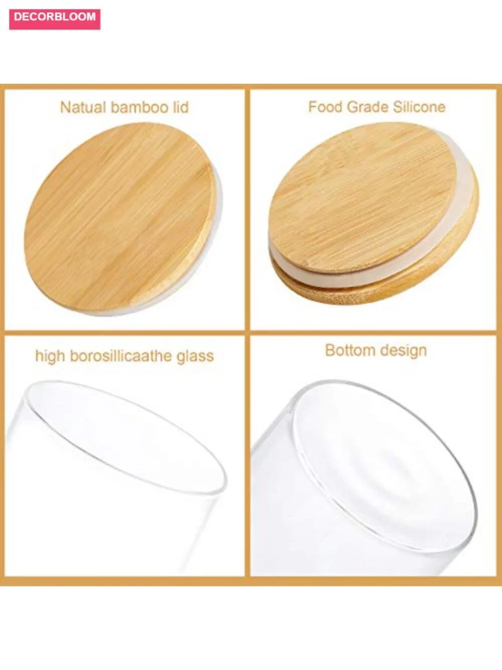 4 Pack Glass Jars with Airtight Bamboo Lids - 18.6 oz Each for Kitchen Storage